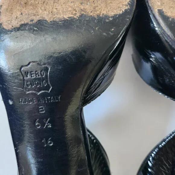 Thierry Mugler Vintage Black Patent Peep Toe Marilyn Monroe Style 6.5 - Picture 6 of 11